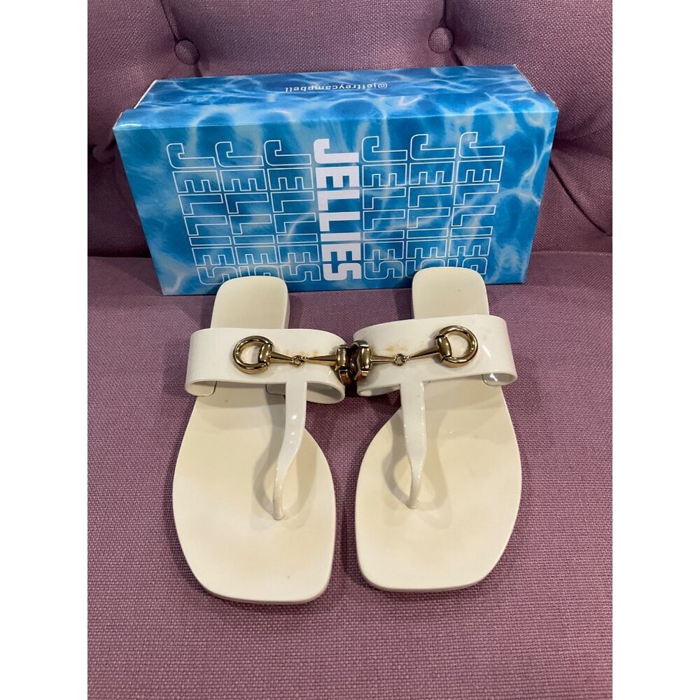 Jeffrey Campbell A-Lil-Bit Sandals in Cream Shiny 7 with box Womens flip flops - Picture 7 of 12